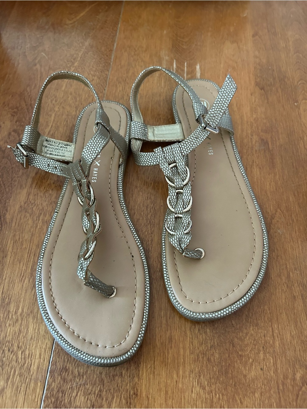 Denver Hayes Metallic Gold Braided T-Strap Sandals